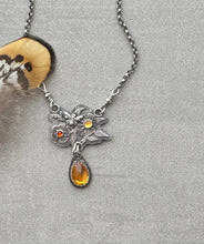 Load image into Gallery viewer, RESERVED for RUTH Pendant necklace hand sawn flowers Honey Bee, Citrine Gemstone
