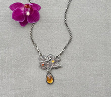 Load image into Gallery viewer, RESERVED for RUTH Pendant necklace hand sawn flowers Honey Bee, Citrine Gemstone
