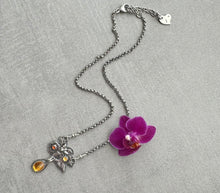 Load image into Gallery viewer, RESERVED for RUTH Pendant necklace hand sawn flowers Honey Bee, Citrine Gemstone
