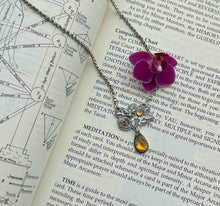 Load image into Gallery viewer, RESERVED for RUTH Pendant necklace hand sawn flowers Honey Bee, Citrine Gemstone
