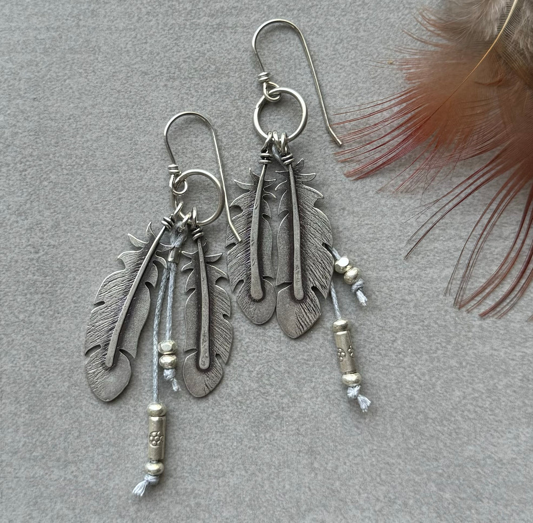 Hand Fabricated sterling silver Feather Earrings