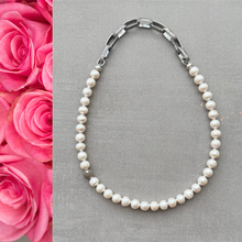 Load image into Gallery viewer, Artisan Potato Pearl Necklace, Handmade Sterling Silver Links
