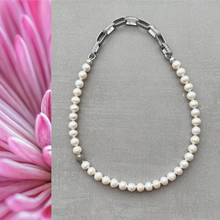 Load image into Gallery viewer, Artisan Potato Pearl Necklace, Handmade Sterling Silver Links
