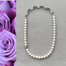 Load image into Gallery viewer, Artisan Potato Pearl Necklace, Handmade Sterling Silver Links
