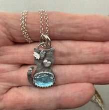 Load image into Gallery viewer, RESERVED for Janet - Cat Pendant, Kyanite Gemstone, Sterling Silver
