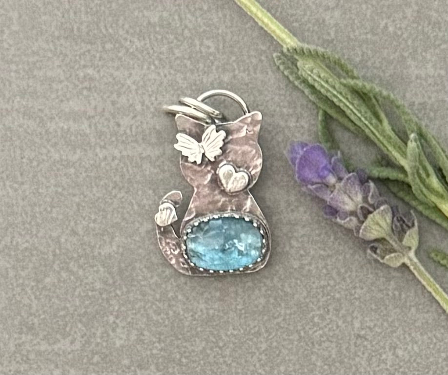 RESERVED for Janet - Cat Pendant, Kyanite Gemstone, Sterling Silver