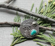 Load image into Gallery viewer, RESERVED for Carla - Artisan Button, Tahoe Bear, Nevada Turquoise, Bracelet Button, OOAK
