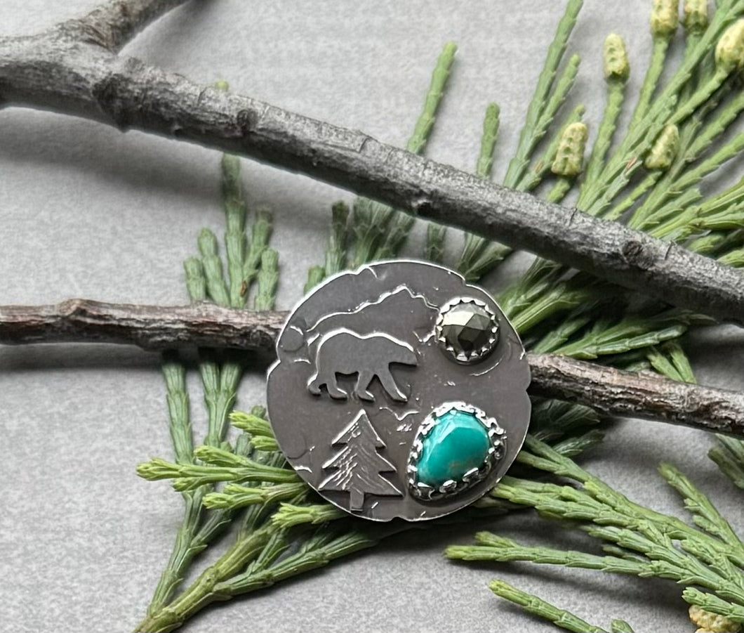 RESERVED for Carla - Artisan Button, Tahoe Bear, Nevada Turquoise, Bracelet Button, OOAK