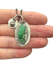 Load image into Gallery viewer, Variscite and Pyrite Gemstone Necklace on Oxidized Sterling Silver Chain
