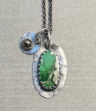 Load image into Gallery viewer, Variscite and Pyrite Gemstone Necklace on Oxidized Sterling Silver Chain
