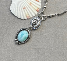 Load image into Gallery viewer, Stunning Larimar Pendant, Fine Silver Ammonite,Sterling Silver Necklace
