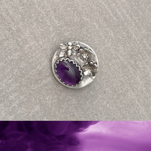 Load image into Gallery viewer, RESERVED for Carol - Artisan Bee Flower Button, Amethyst Gemstone, Sterling Silver
