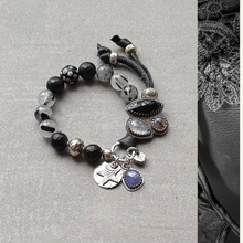 Load image into Gallery viewer, Artisan Bracelet, Tourmalinated Quartz Gemstone Beads, Handmade Button, Bracelet
