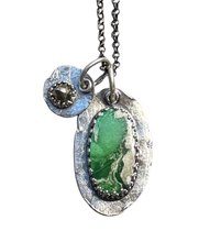 Load image into Gallery viewer, Variscite and Pyrite Gemstone Necklace on Oxidized Sterling Silver Chain
