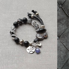 Load image into Gallery viewer, Artisan Bracelet, Tourmalinated Quartz Gemstone Beads, Handmade Button, Bracelet
