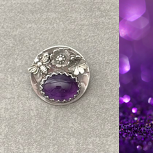 Load image into Gallery viewer, RESERVED for Carol - Artisan Bee Flower Button, Amethyst Gemstone, Sterling Silver
