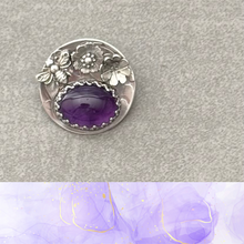 Load image into Gallery viewer, RESERVED for Carol - Artisan Bee Flower Button, Amethyst Gemstone, Sterling Silver
