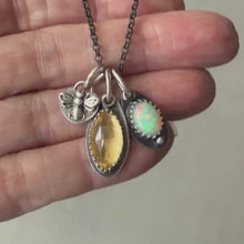 Load and play video in Gallery viewer, Ethiopian Opal &amp; Faceted Citrine Necklace with Fine Silver Bee
